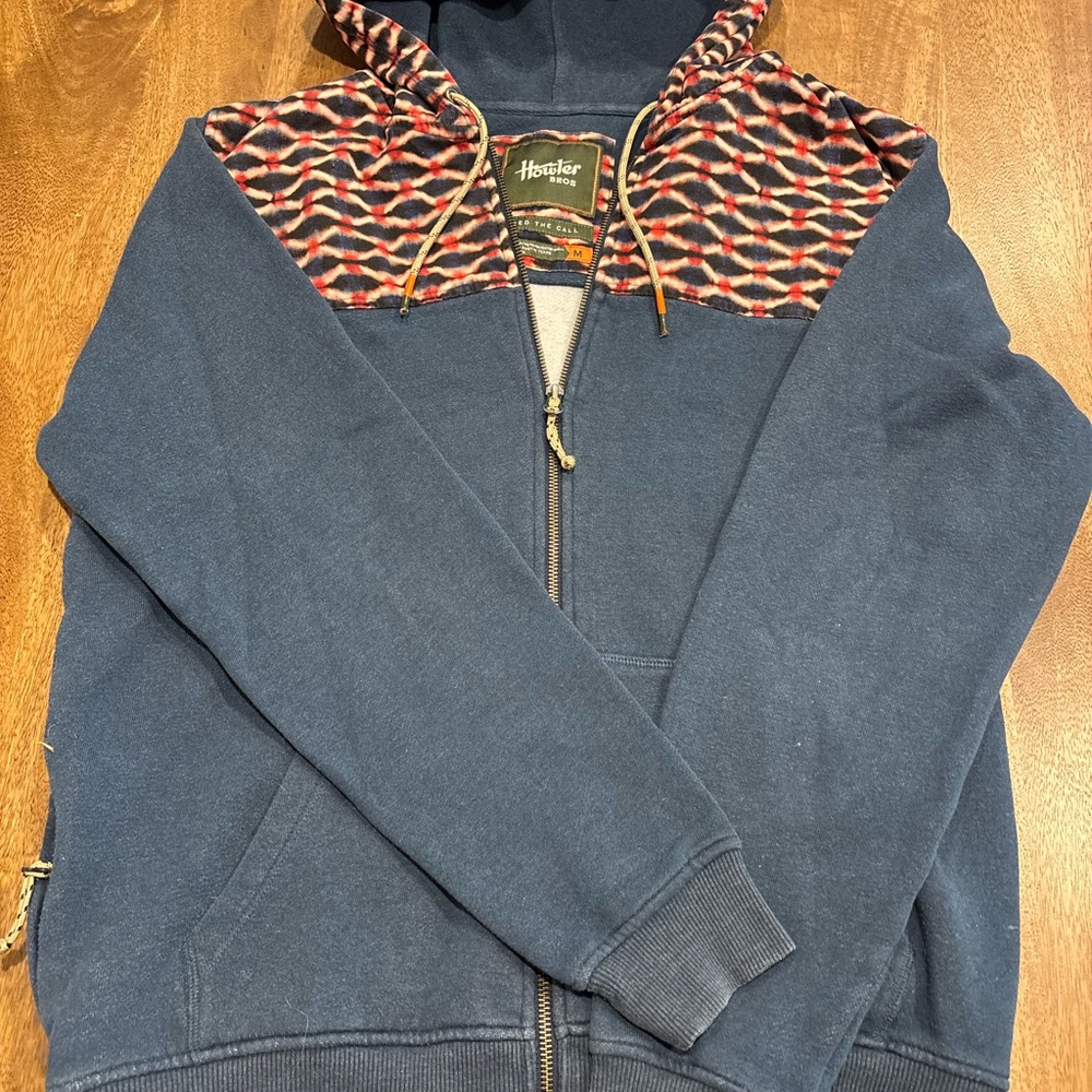Howler Brothers Navy and Red Patterned Zip Up Sweater